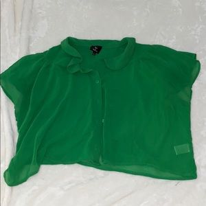 Kelly green see-through button up crop top